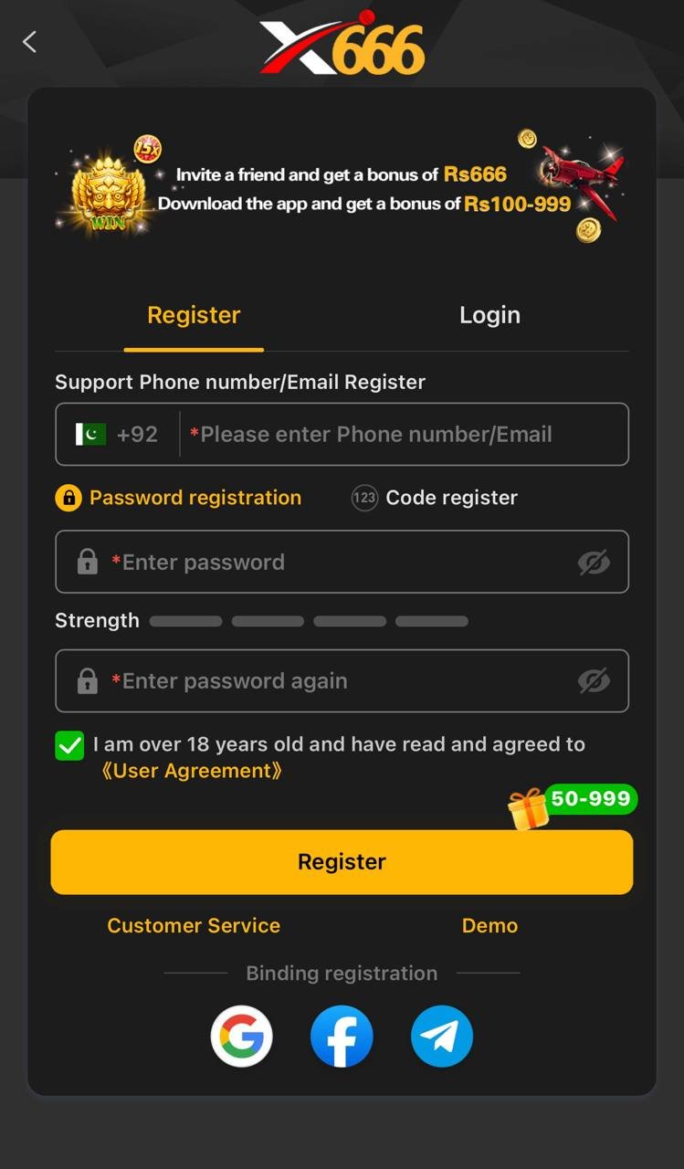 x666 18+ registration screen